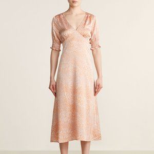 LUSH Puff Sleeve Midi Dress Orange Cream M NWT